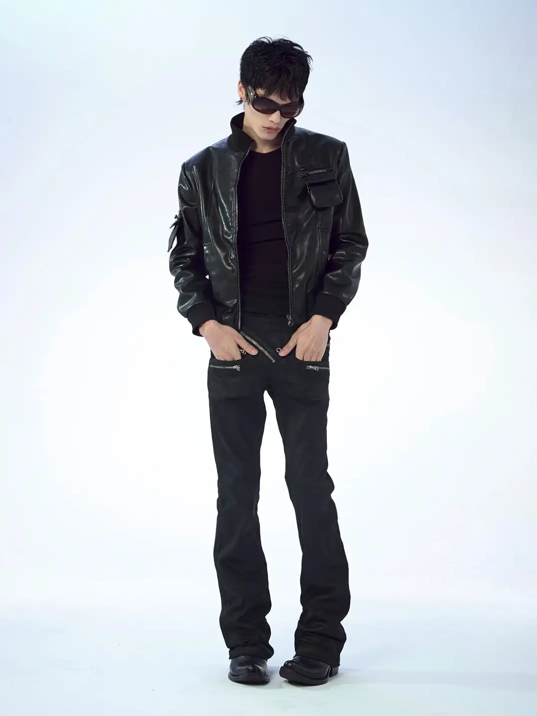 FreeOxygen | Low Waisr Waxed Slim Fit Trousers