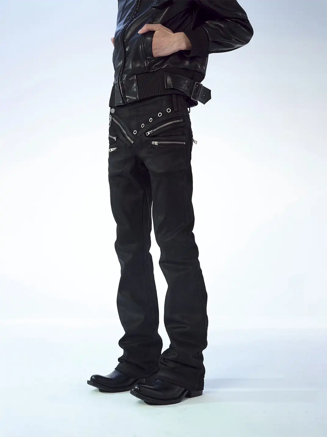 FreeOxygen | Low Waisr Waxed Slim Fit Trousers