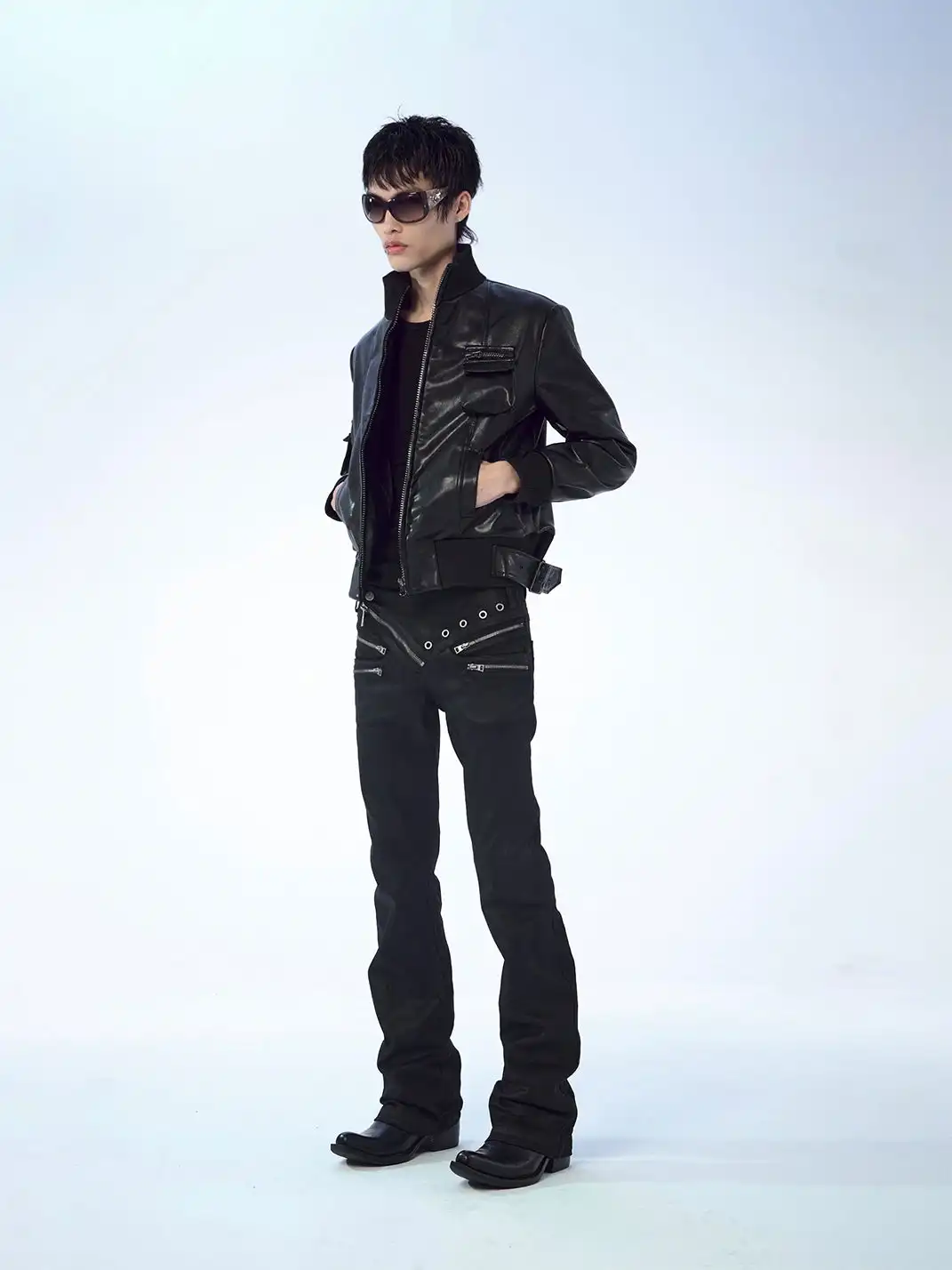 FreeOxygen | Low Waisr Waxed Slim Fit Trousers