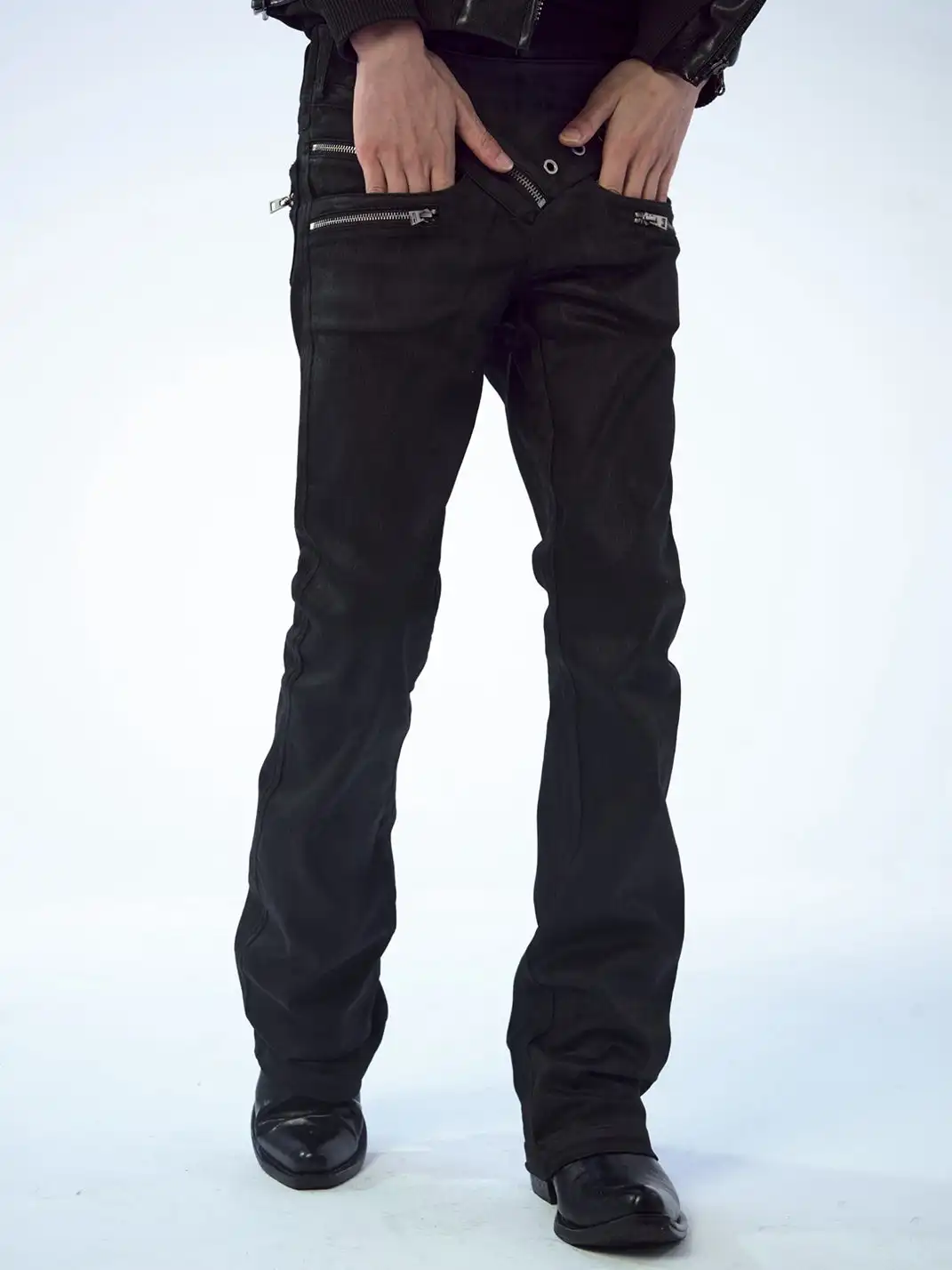 FreeOxygen | Low Waisr Waxed Slim Fit Trousers