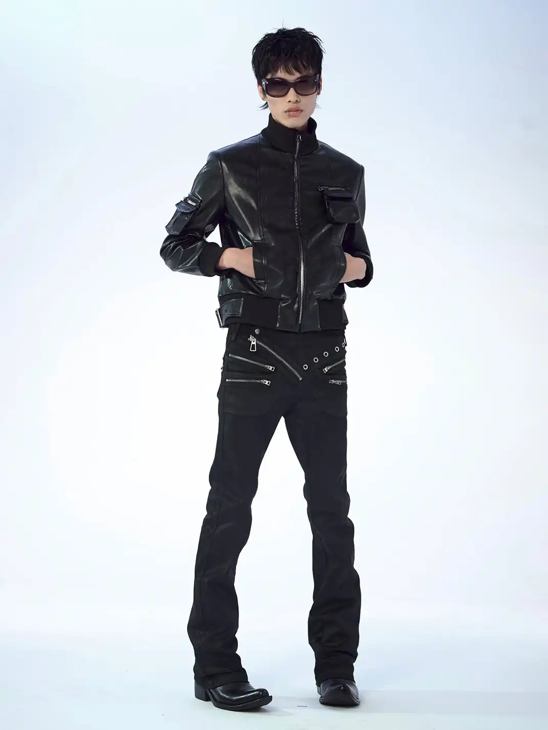 FreeOxygen | Low Waisr Waxed Slim Fit Trousers