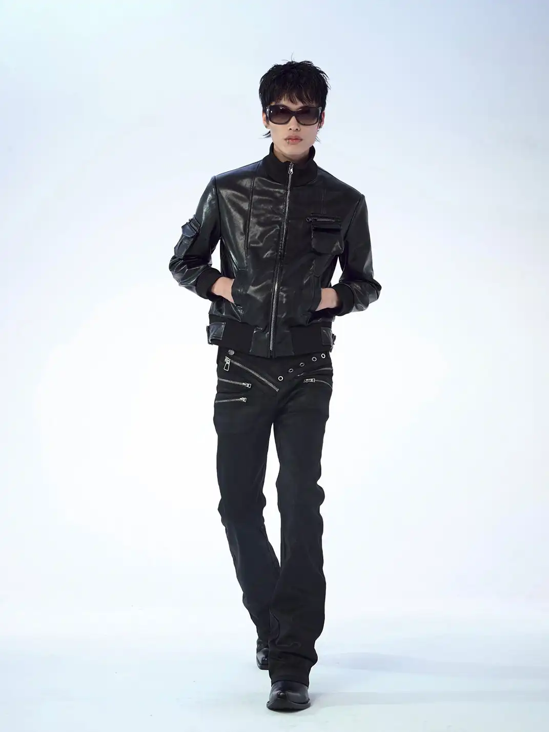 FreeOxygen | Low Waisr Waxed Slim Fit Trousers
