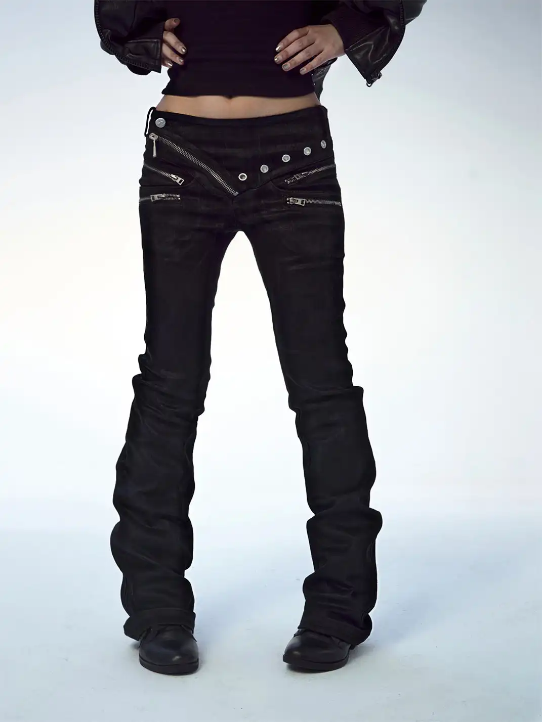 FreeOxygen | Low Waisr Waxed Slim Fit Trousers