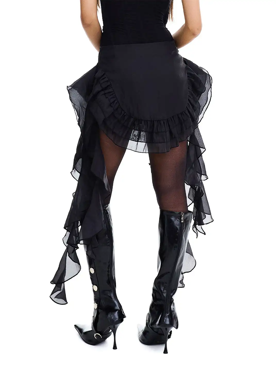 STE | Mesh Irregular Ruffle Ribbon Pants Skirt