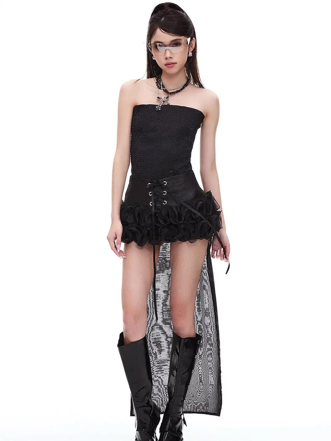 STE | Lace-Trimmed Strappy Train Mini Skirt