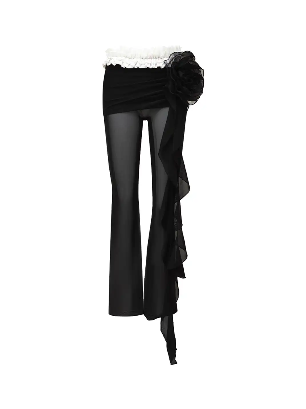 STE | Color-Blocked Floral Ribbon Stretch Slim-Fit Trousers