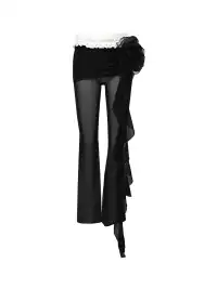 STE | Color-Blocked Floral Ribbon Stretch Slim-Fit Trousers