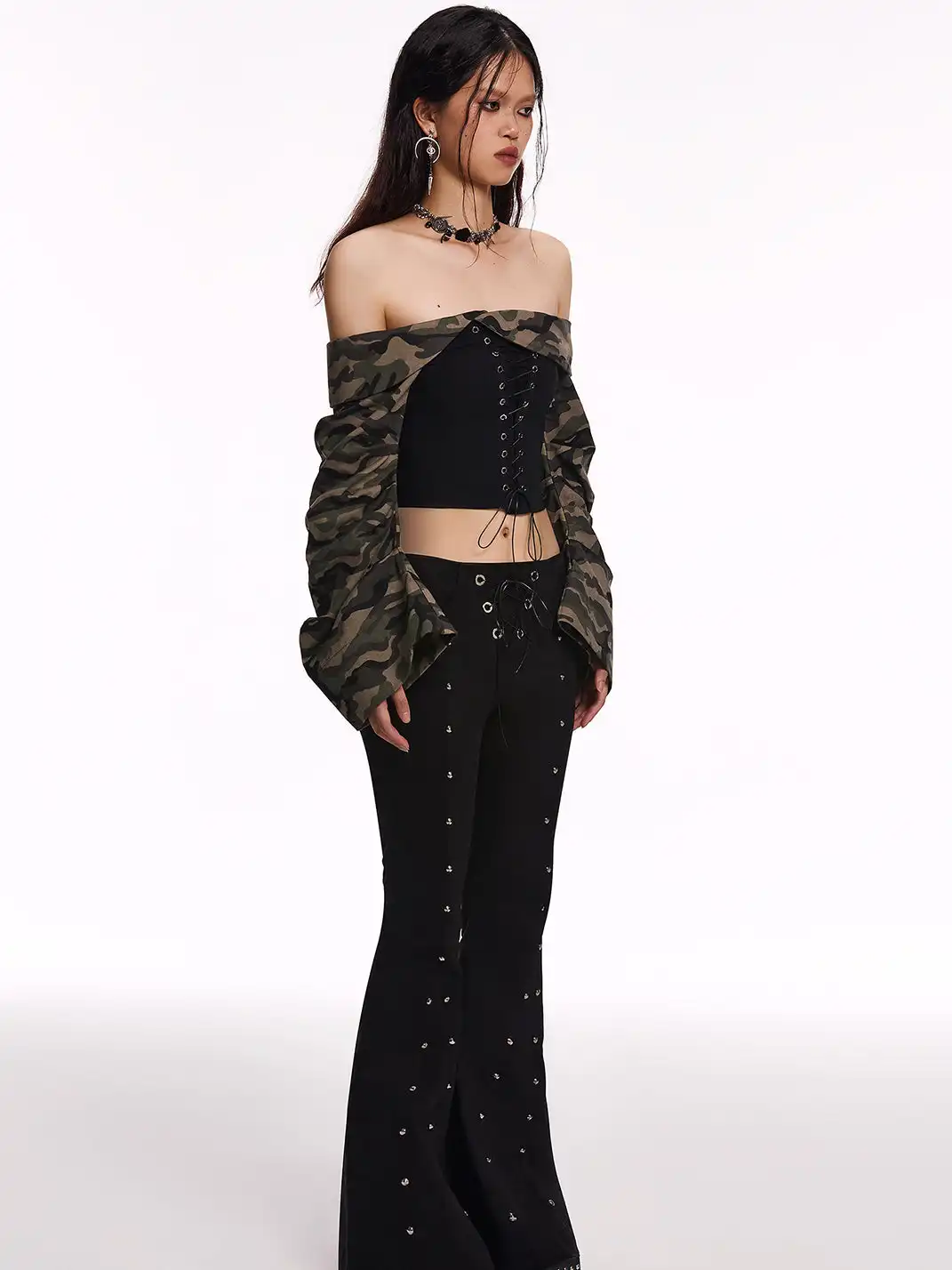 STE | Off-The-Shoulder Camouflage Strapless Top