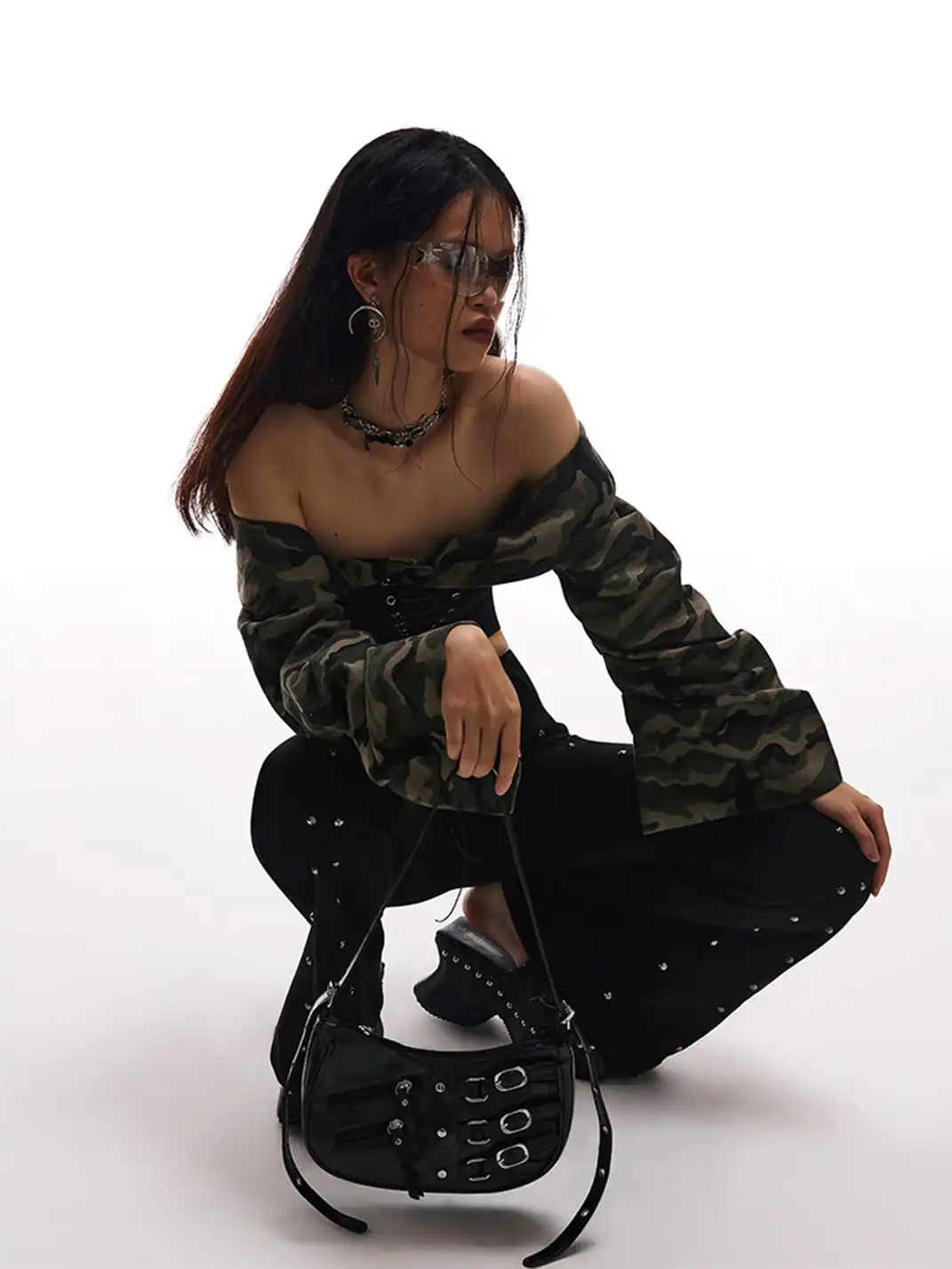 STE | Off-The-Shoulder Camouflage Strapless Top