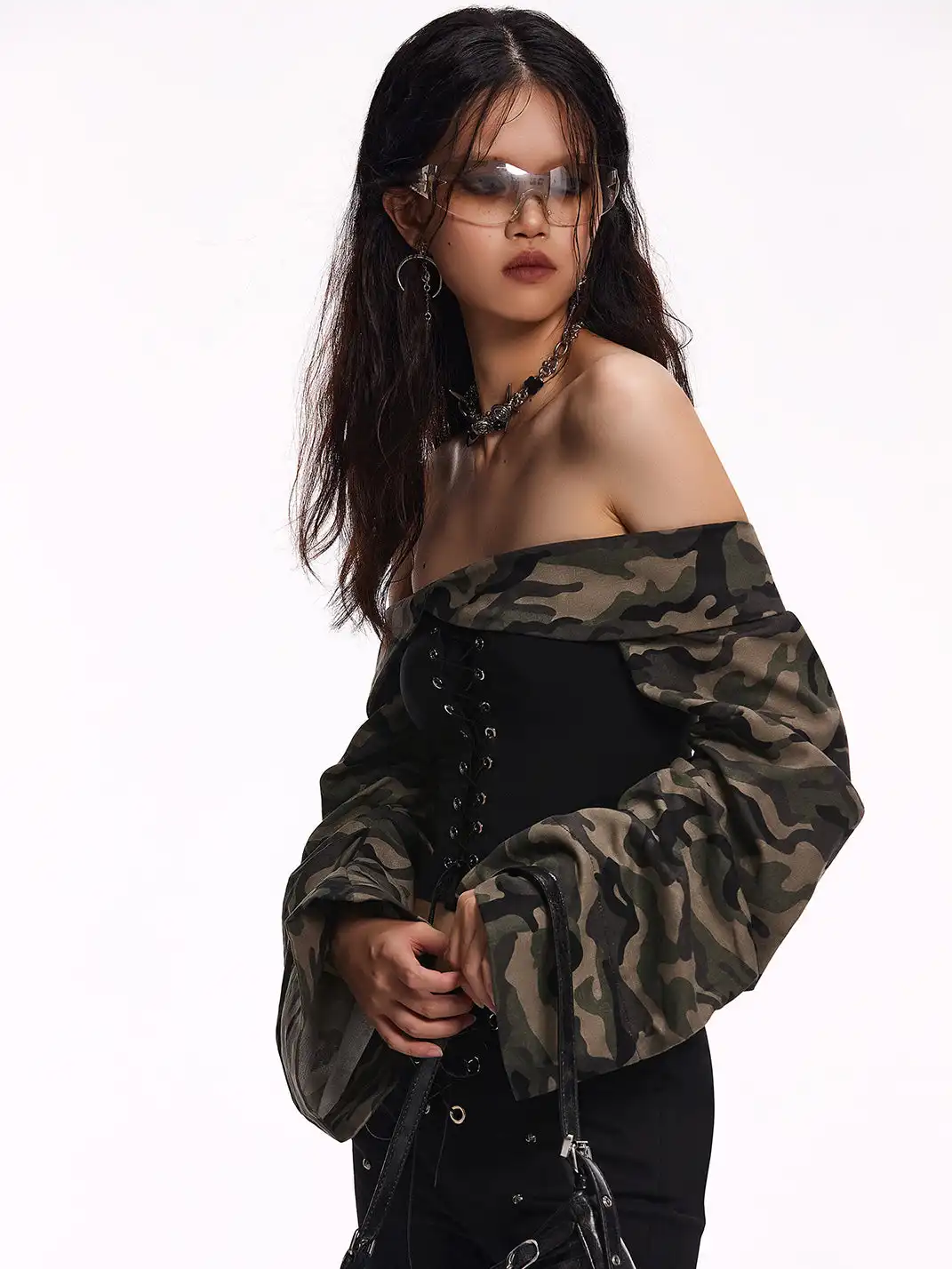 STE | Off-The-Shoulder Camouflage Strapless Top