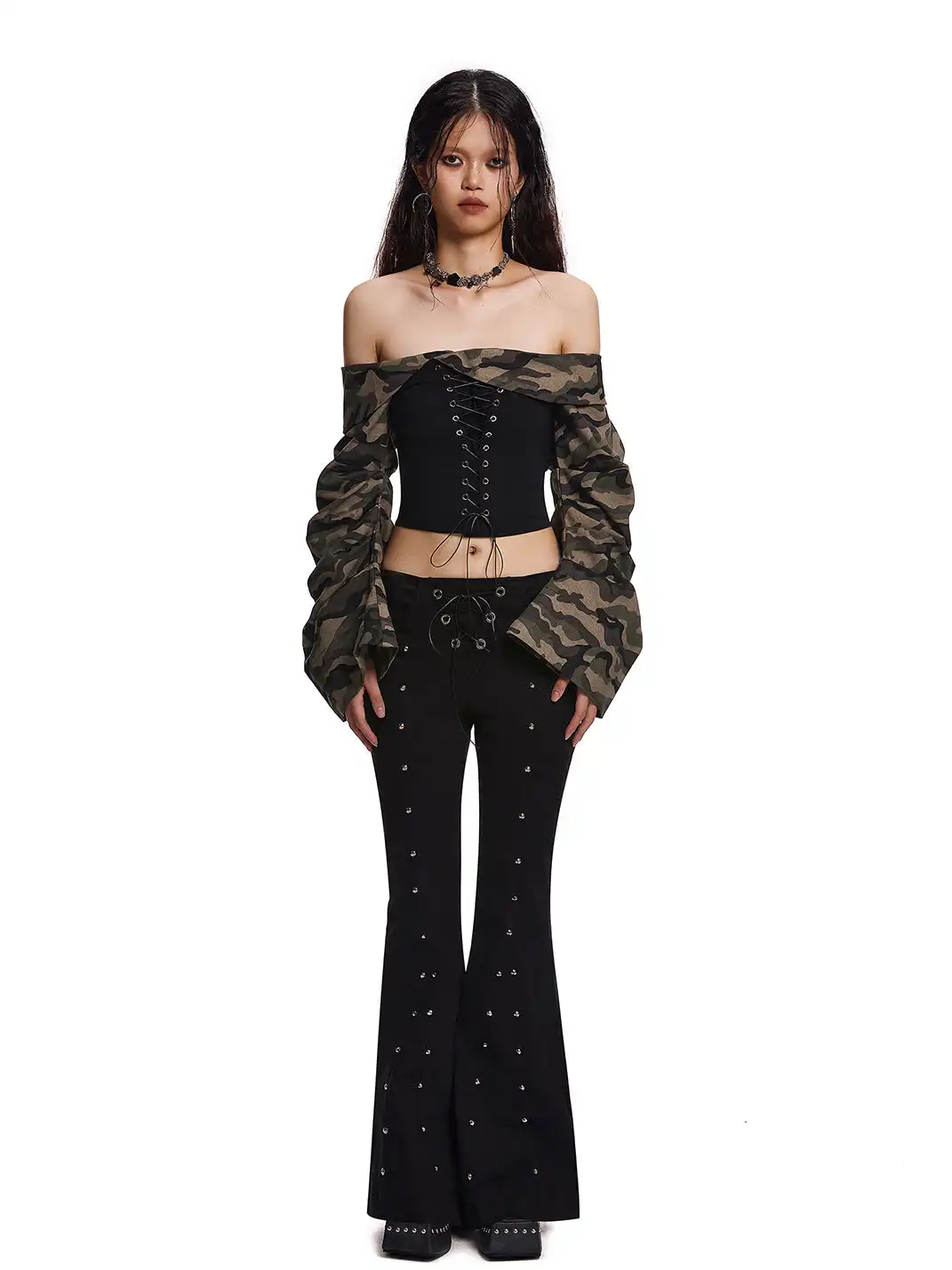 STE | Off-The-Shoulder Camouflage Strapless Top