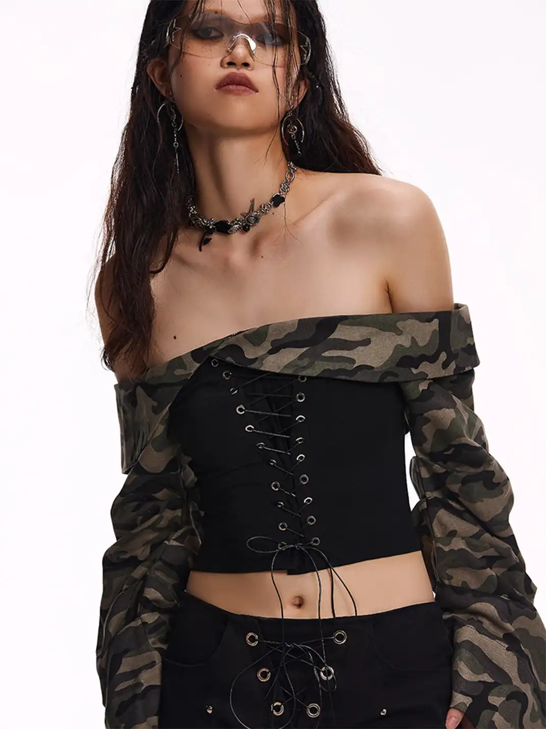 STE | Off-The-Shoulder Camouflage Strapless Top