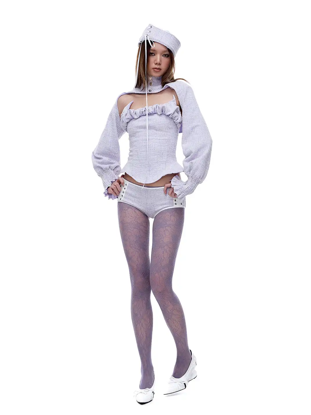 STE | Stand-Up Collar Camisole Top + Studded Shorts
