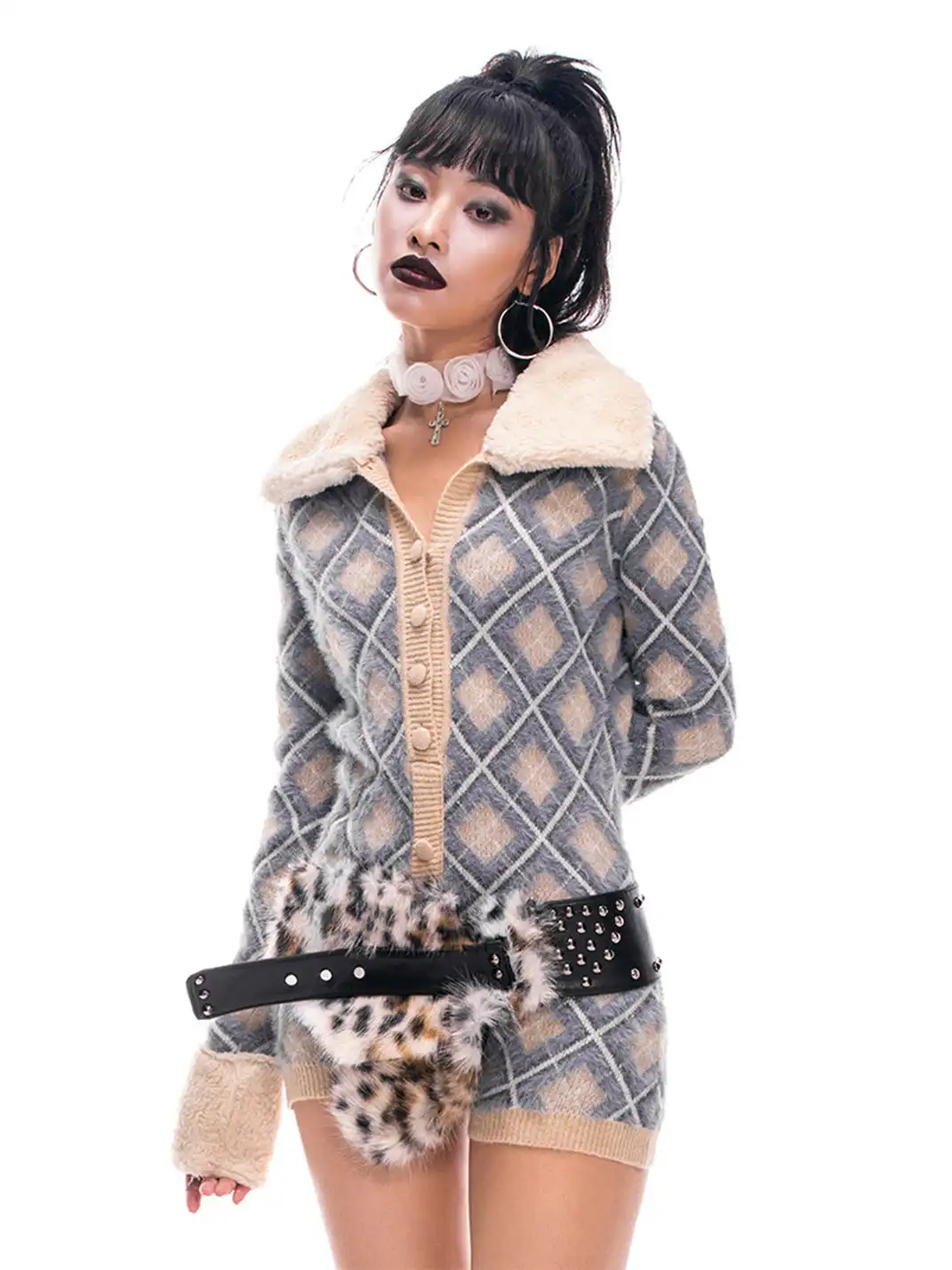 STE | Checkered Button-Down Knit Bodysuit