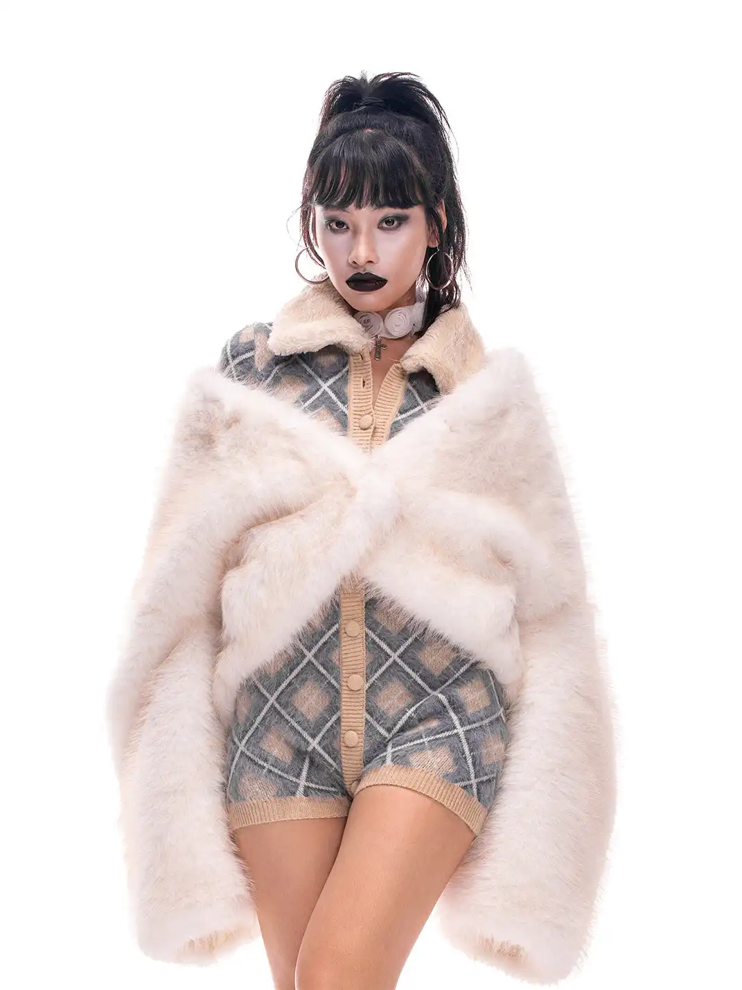 STE | Checkered Button-Down Knit Bodysuit