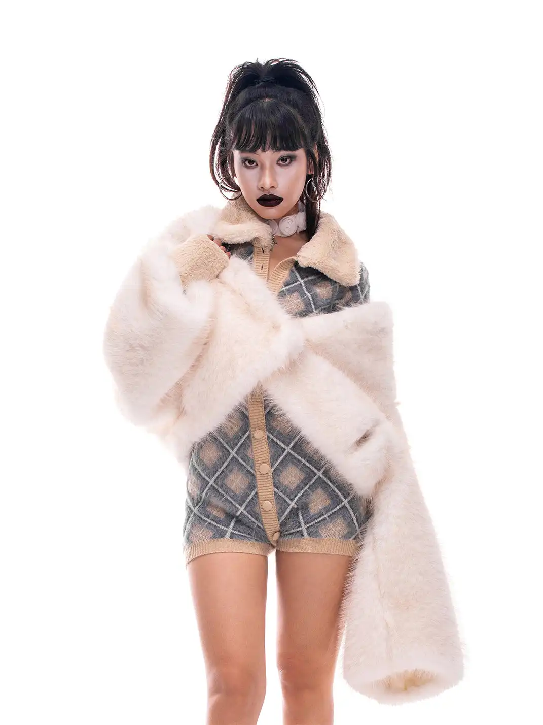 STE | Checkered Button-Down Knit Bodysuit