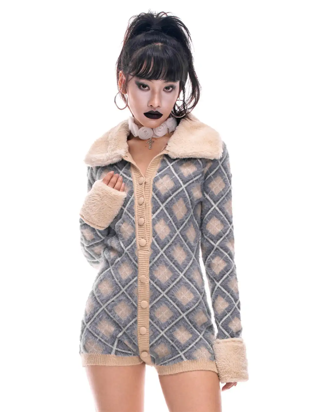 STE | Checkered Button-Down Knit Bodysuit