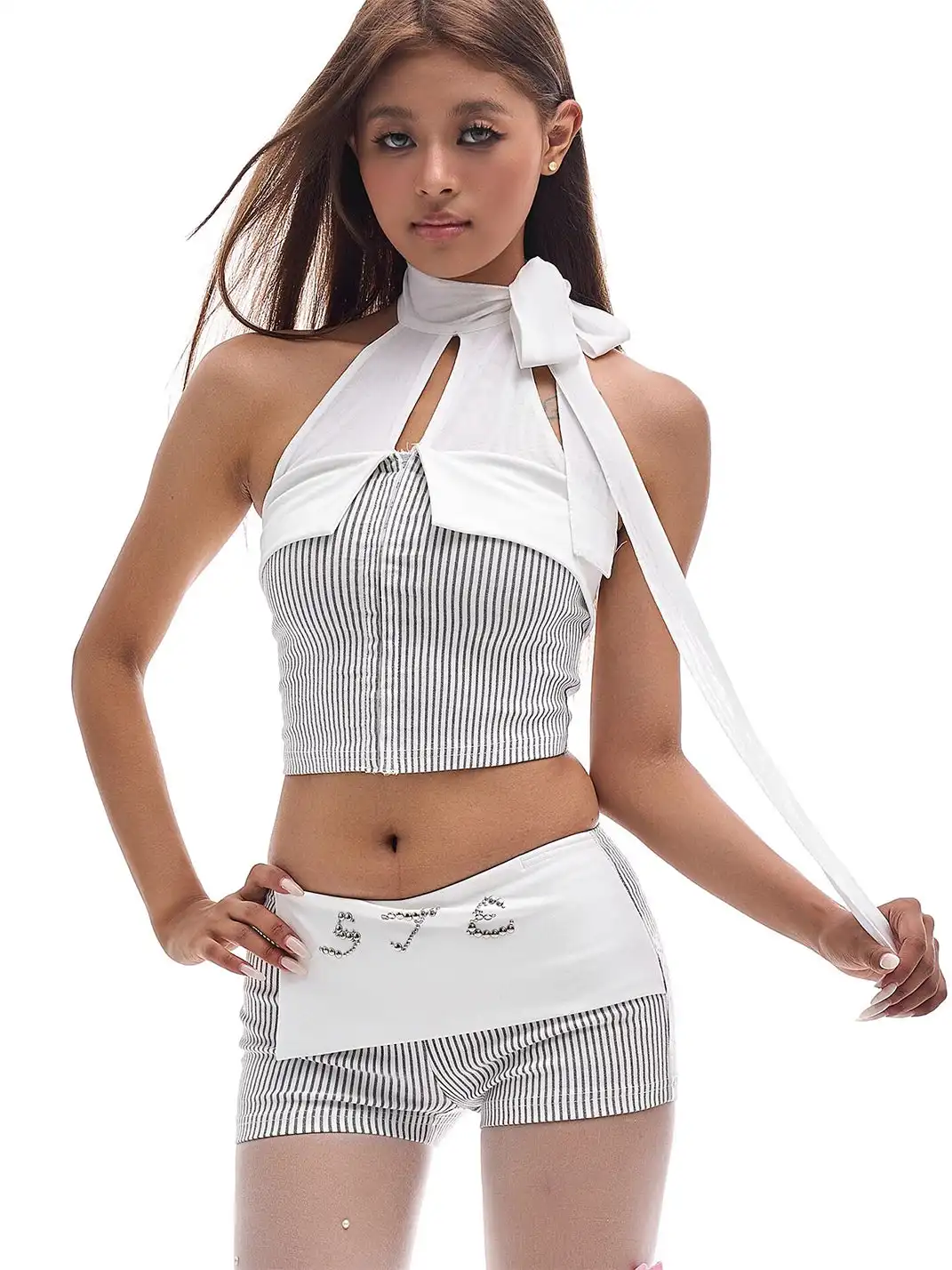STE | Rhinestone Striped Shorts