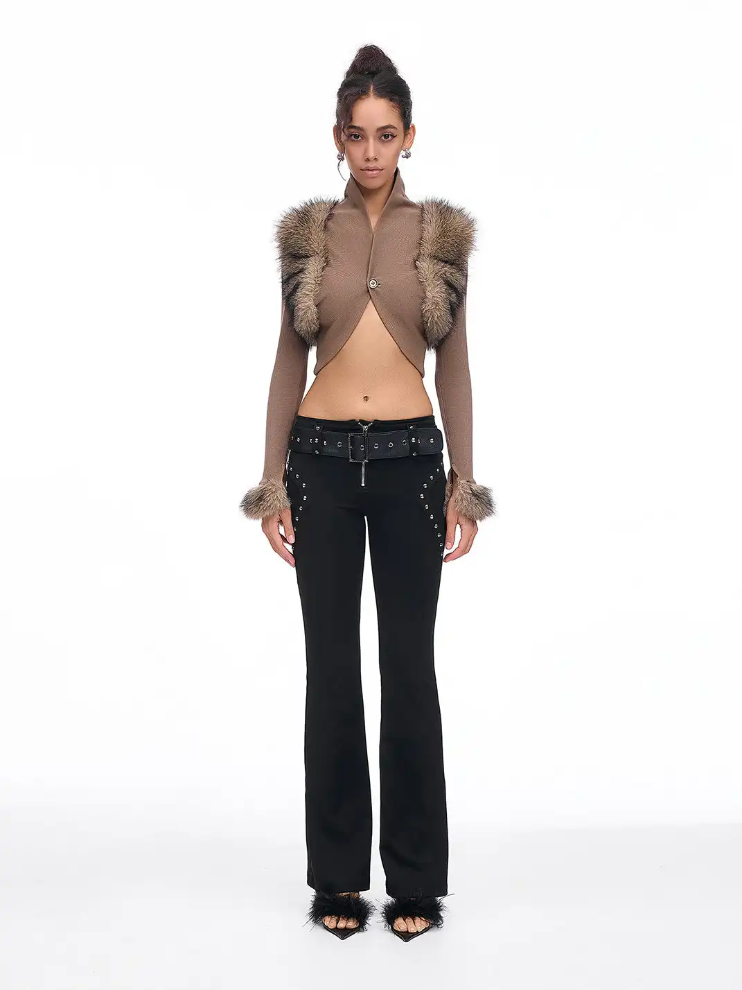 STE | Fur-Trimmed Ribbed Knit Jacket