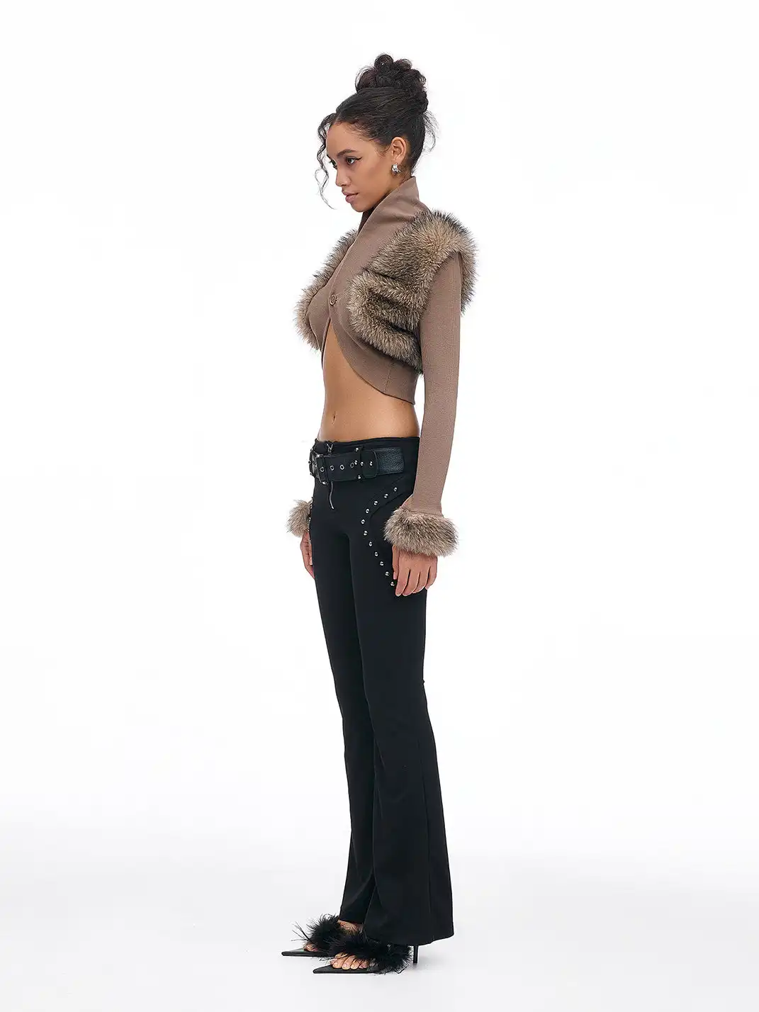 STE | Fur-Trimmed Ribbed Knit Jacket