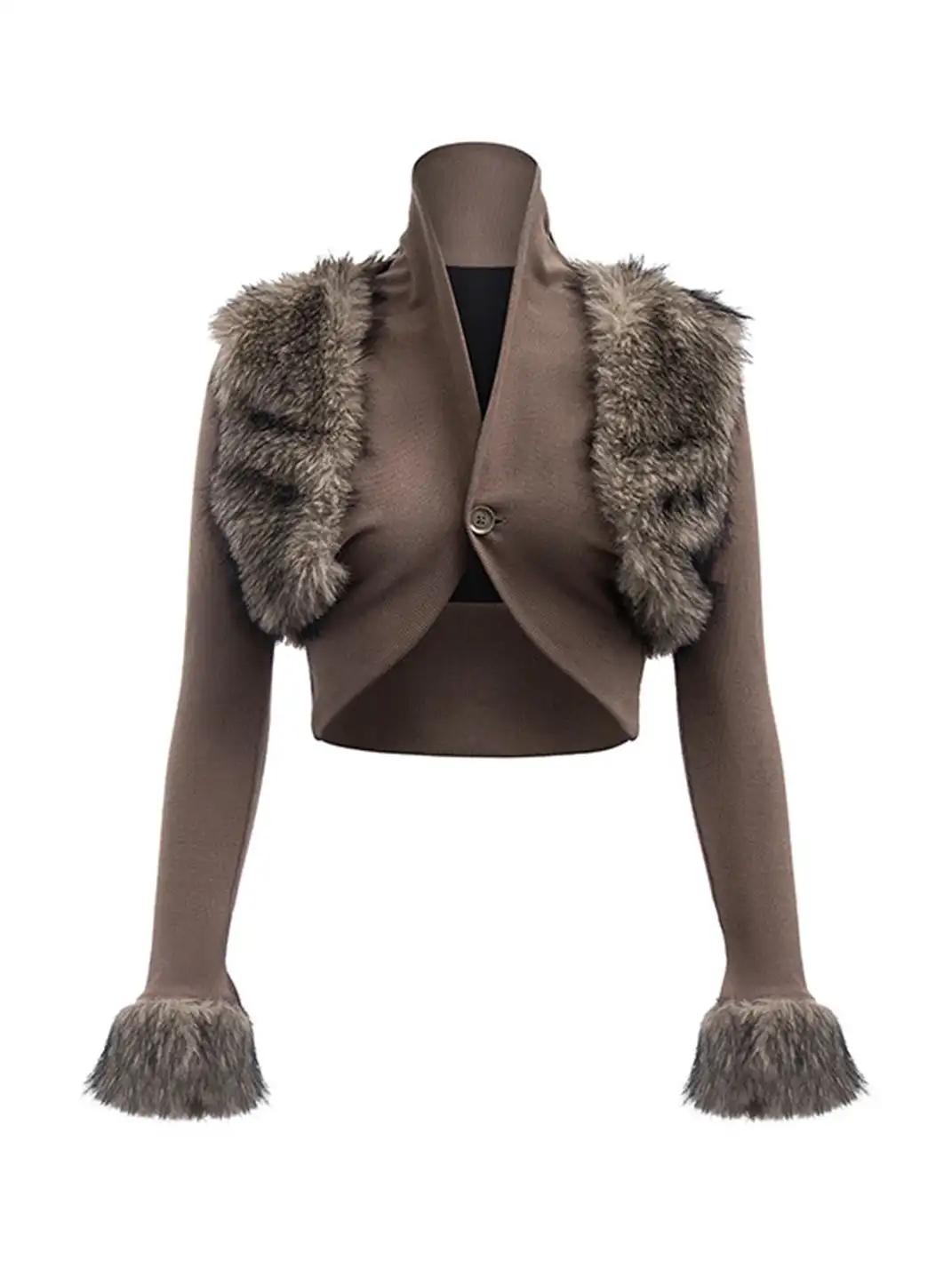STE | Fur-Trimmed Ribbed Knit Jacket