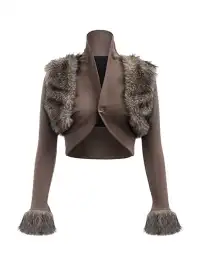 STE | Fur-Trimmed Ribbed Knit Jacket