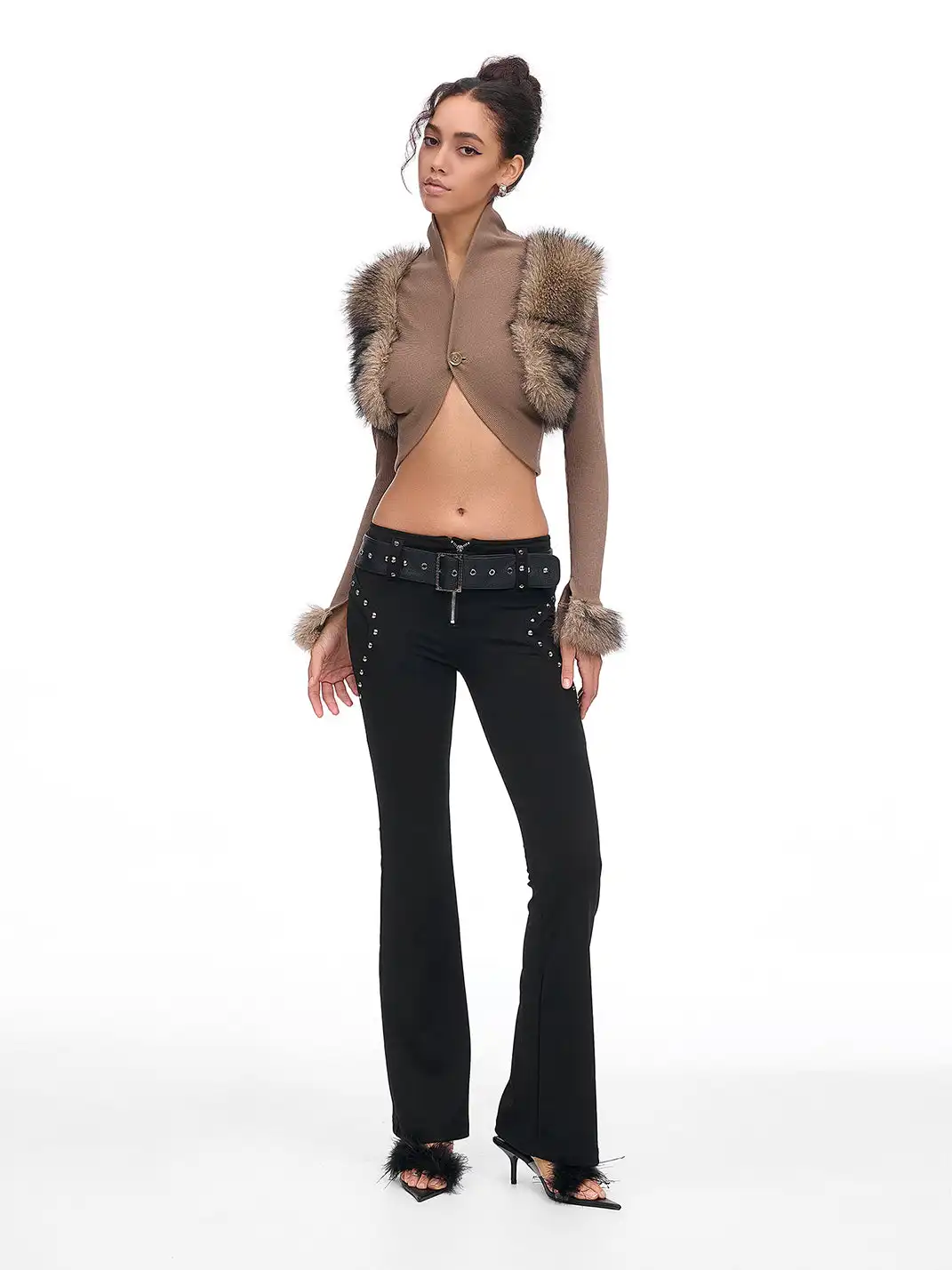 STE | Fur-Trimmed Ribbed Knit Jacket