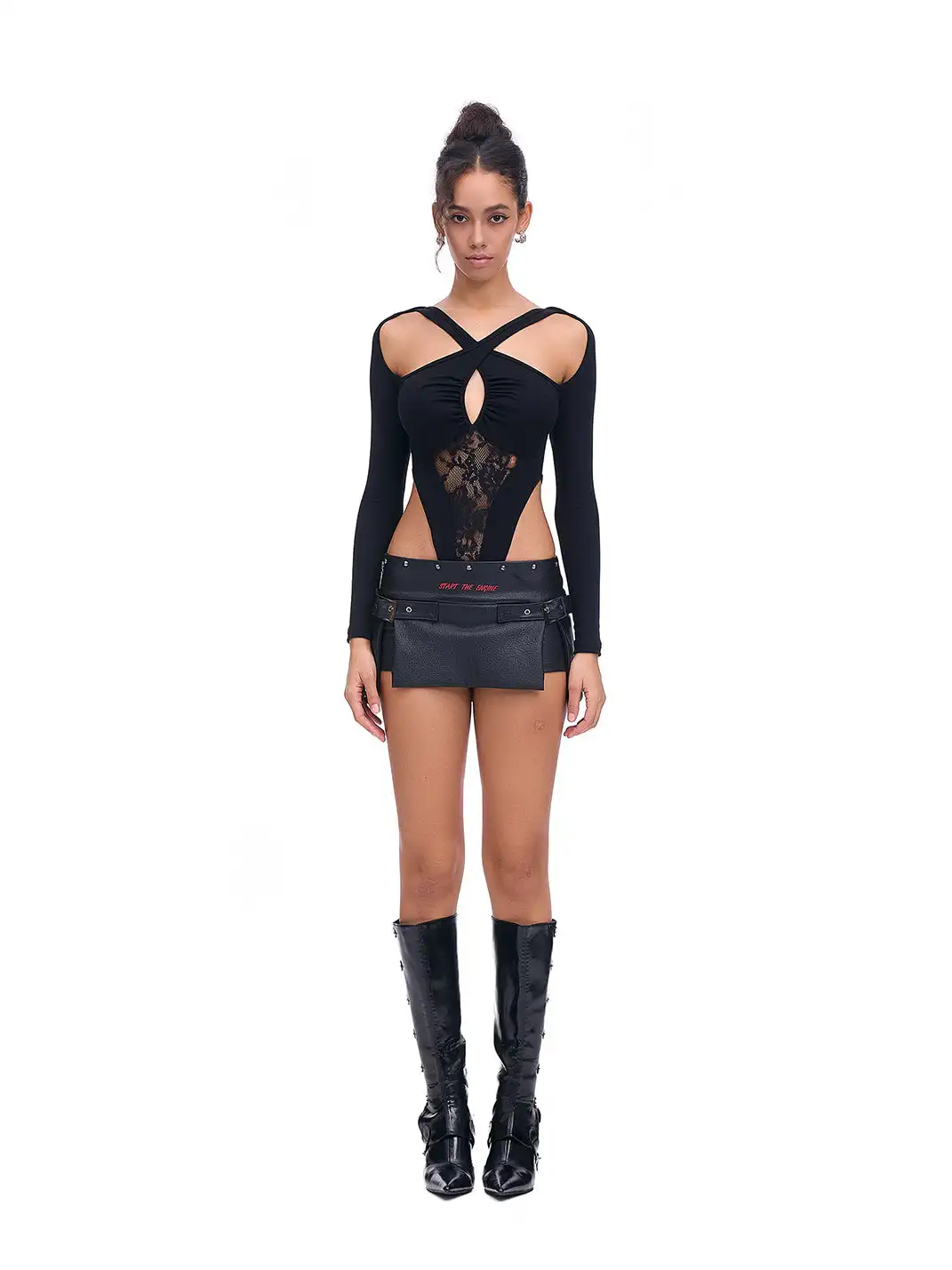 STE | Textured Slit Leather Mini Skirts