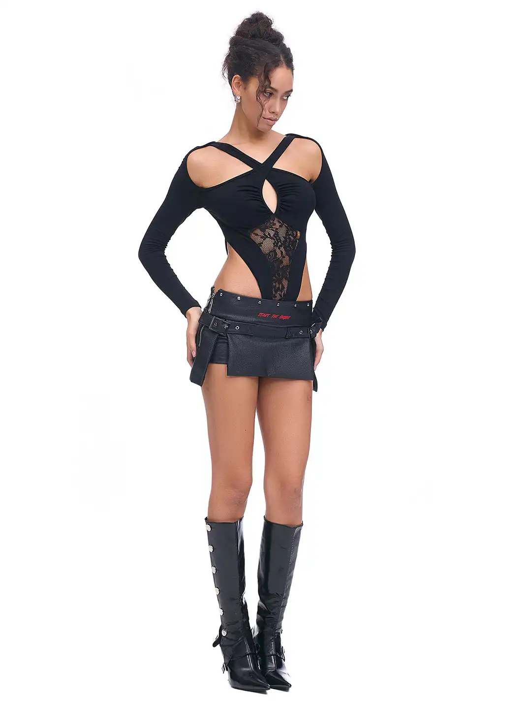 STE | Textured Slit Leather Mini Skirts