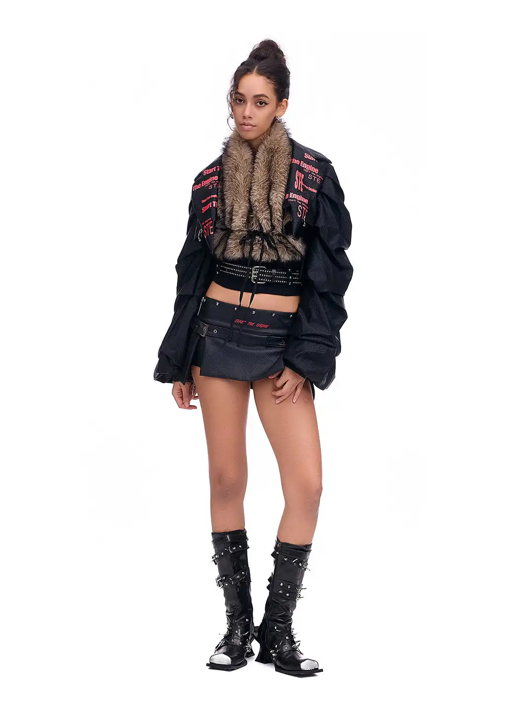 STE | Textured Slit Leather Mini Skirts