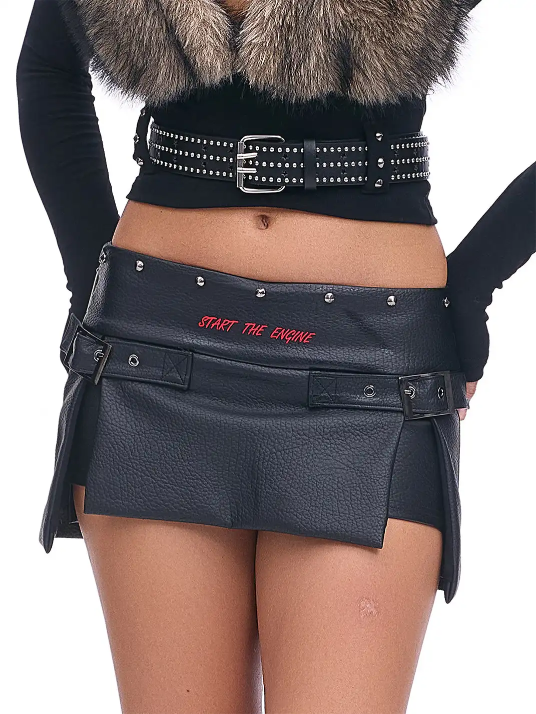 STE | Textured Slit Leather Mini Skirts