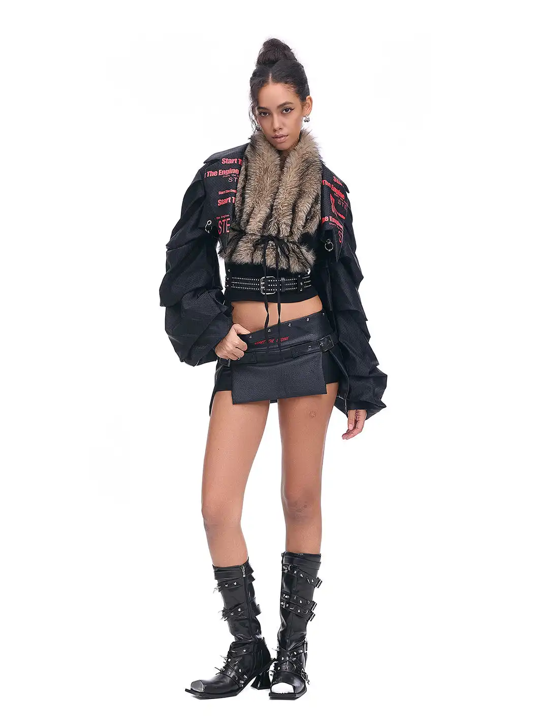 STE | Textured Slit Leather Mini Skirts