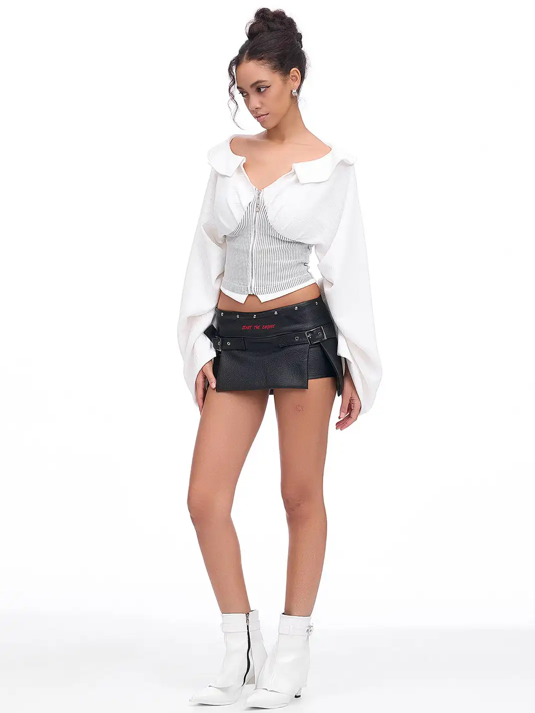 STE | Textured Slit Leather Mini Skirts