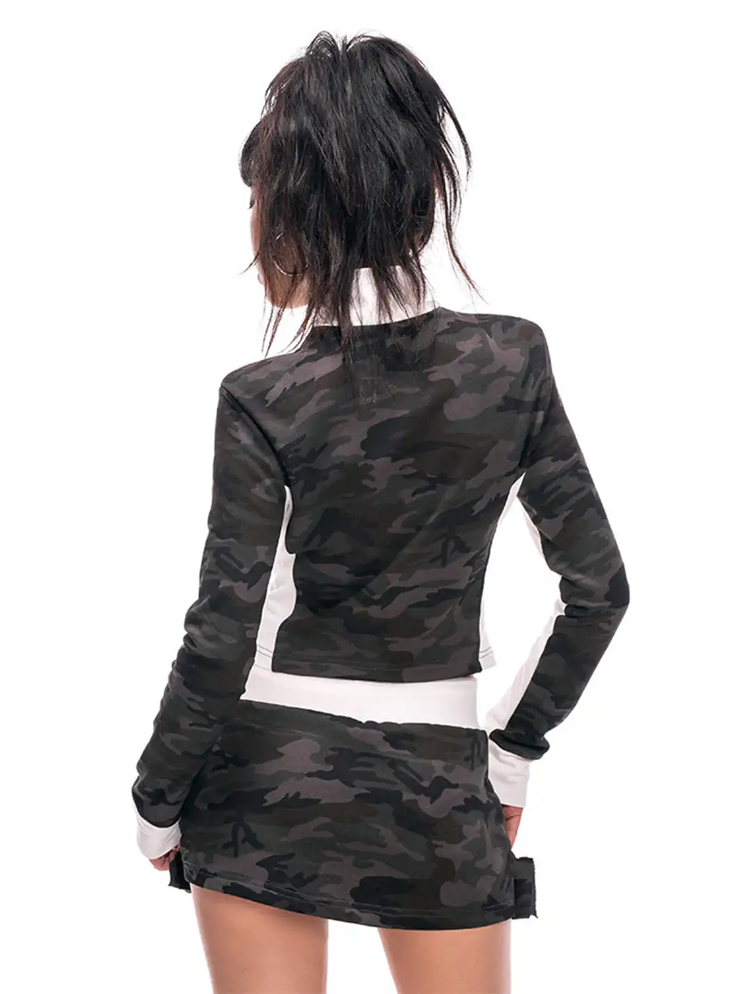 STE | Camouflage Patchwork Studded Top + Short Skirt