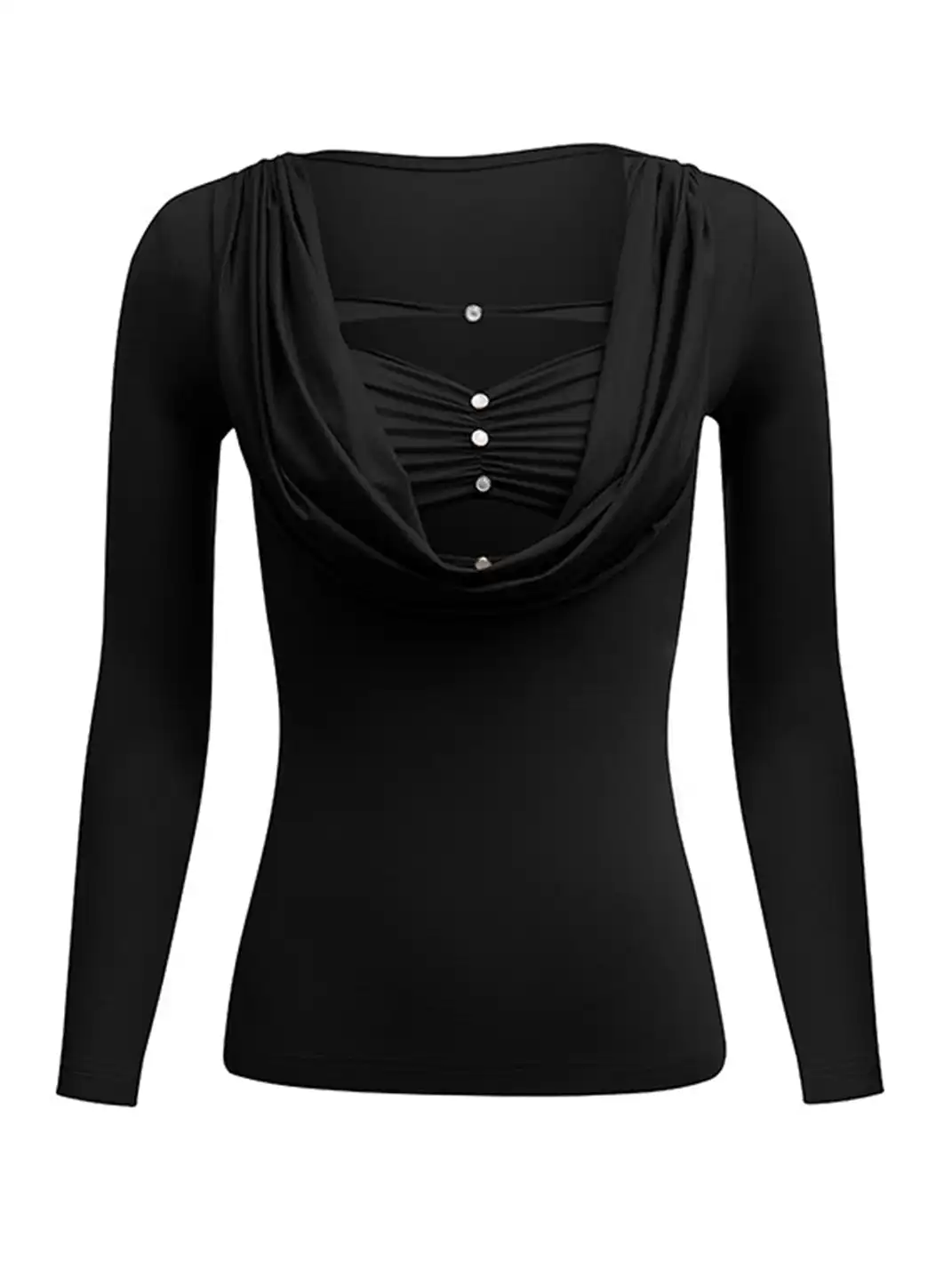 STE | Draped Collar Faux Two-Piece Long-Sleeved T-Shirt