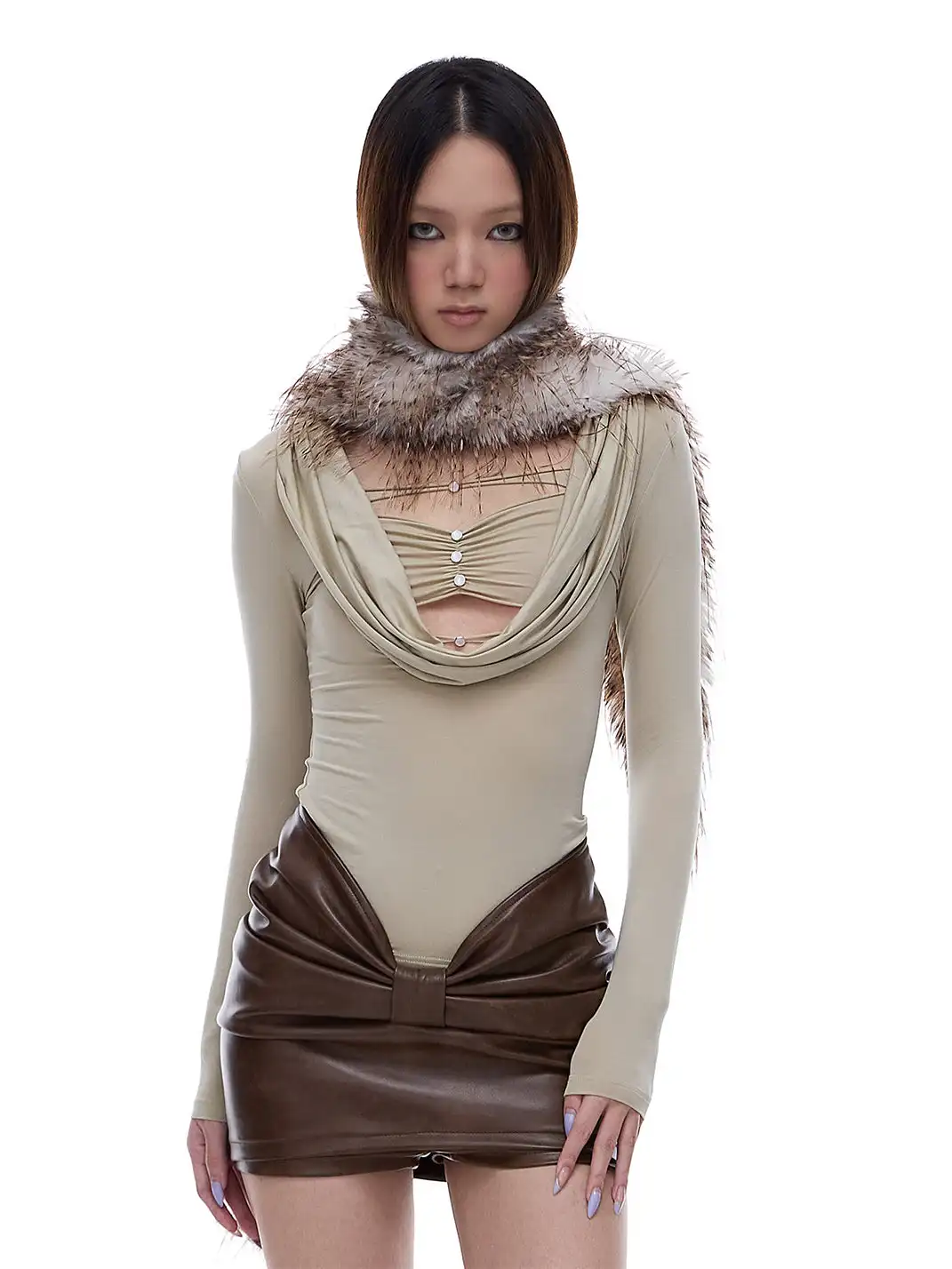 STE | Draped Collar Faux Two-Piece Long-Sleeved T-Shirt