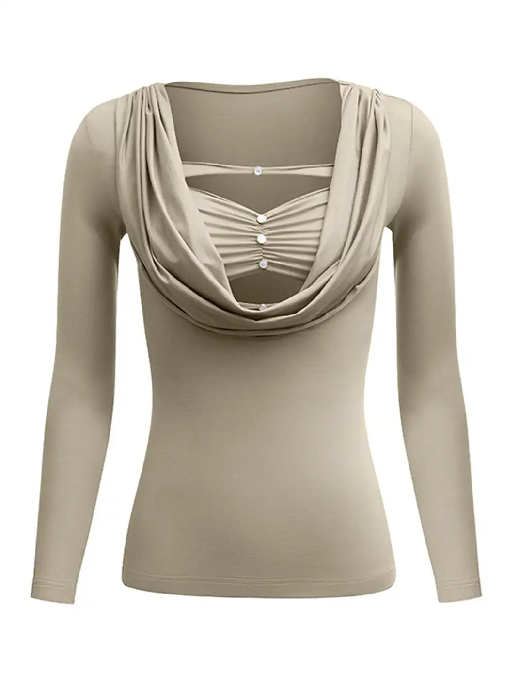 STE | Draped Collar Faux Two-Piece Long-Sleeved T-Shirt