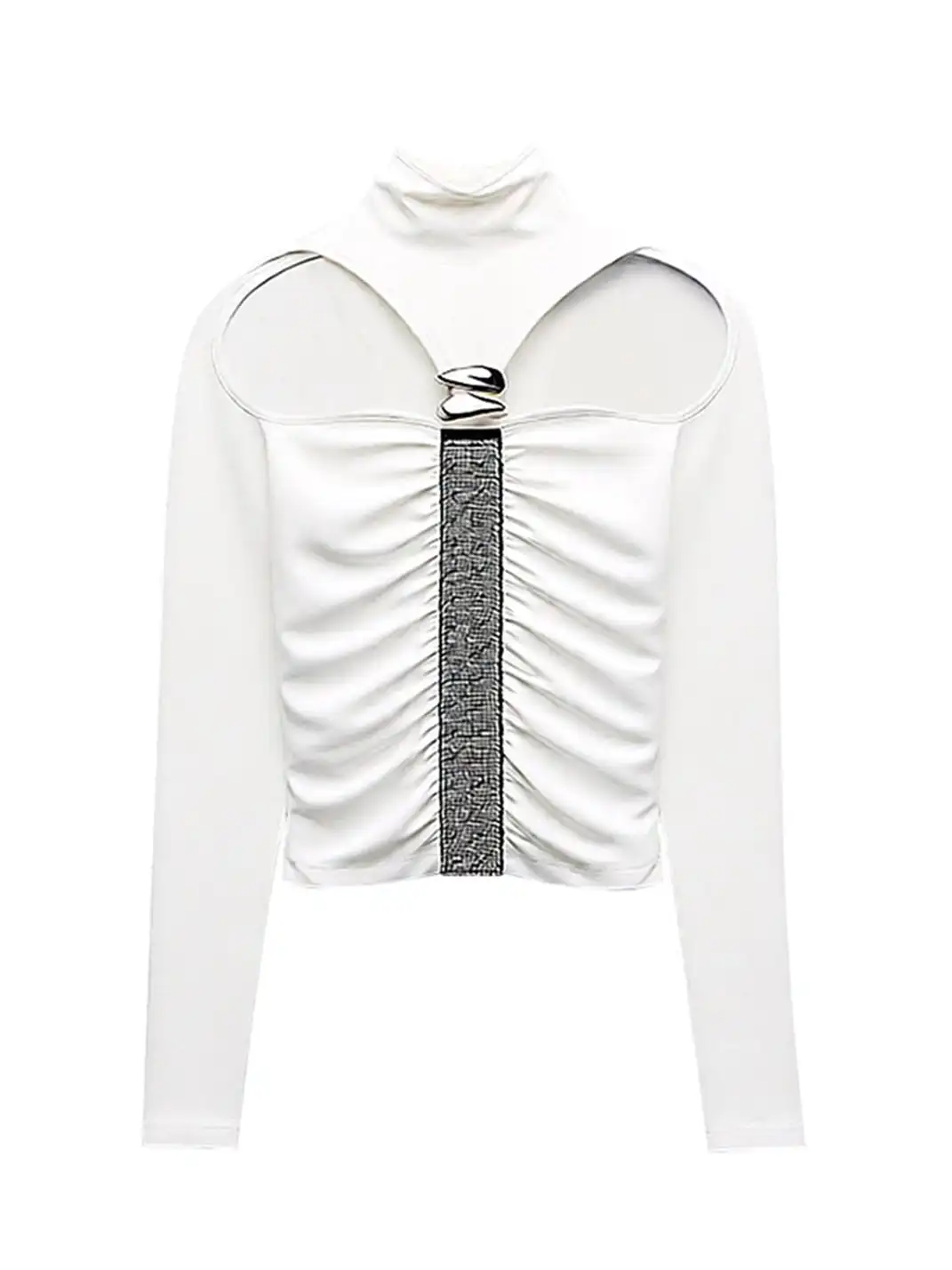 STE | High-Neck Pleated Cutouts Top