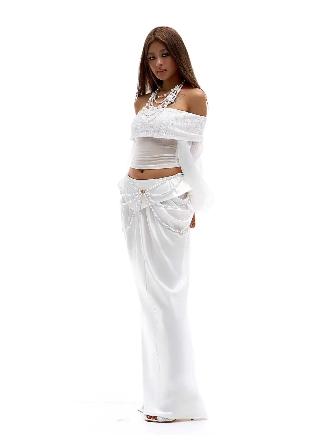 STE | Mesh Lantern Sleeve Off-Shoulder Top