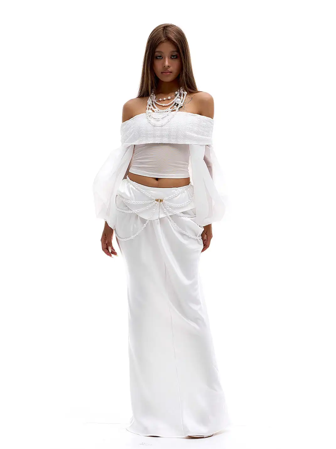 STE | Mesh Lantern Sleeve Off-Shoulder Top