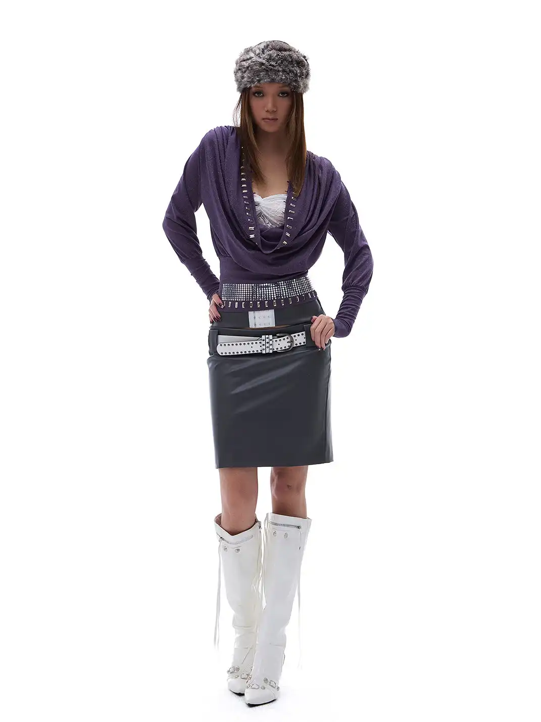STE | Hollow-Out Matte Patent Leather Bodycon Skirt