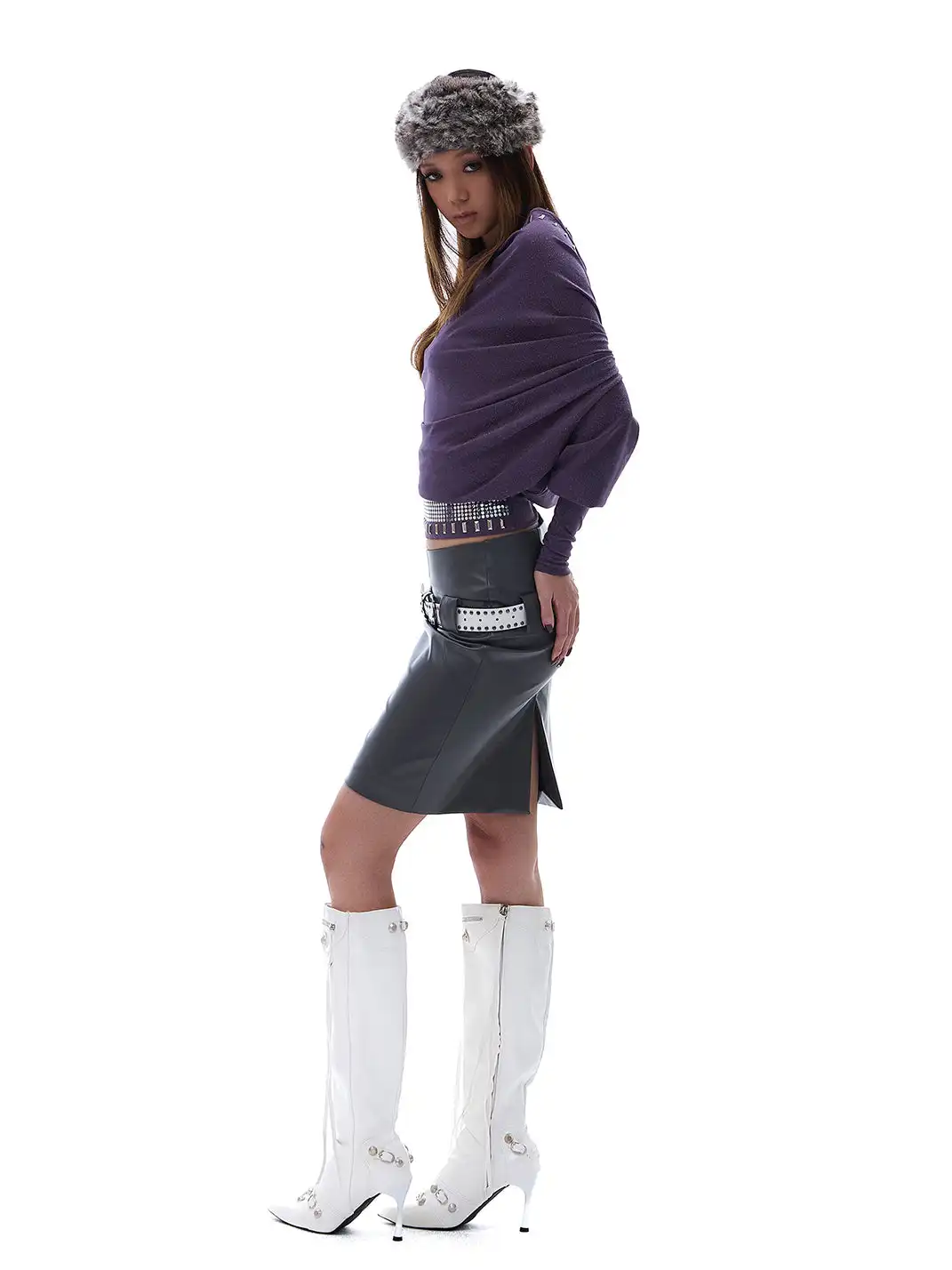 STE | Hollow-Out Matte Patent Leather Bodycon Skirt