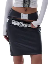 STE | Hollow-Out Matte Patent Leather Bodycon Skirt