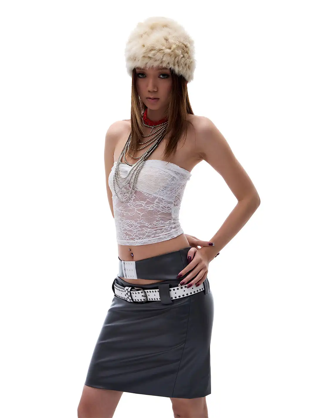 STE | Hollow-Out Matte Patent Leather Bodycon Skirt