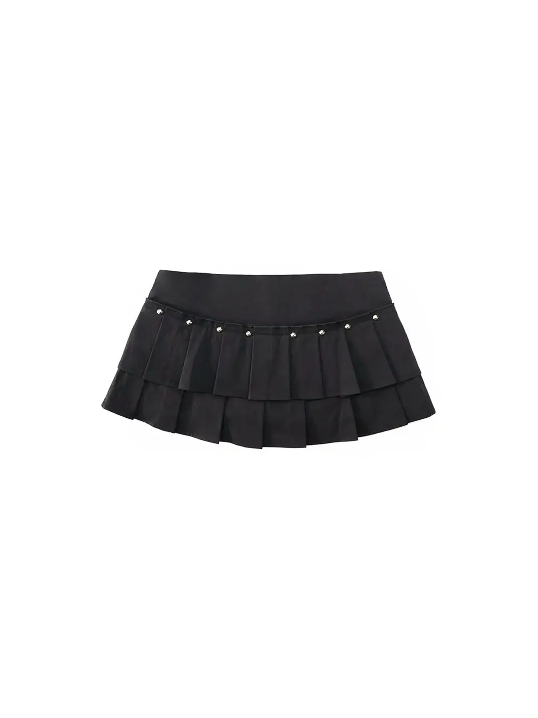 ONNASENSHI | Rivet-Decorated Zipper Pleated Skirt