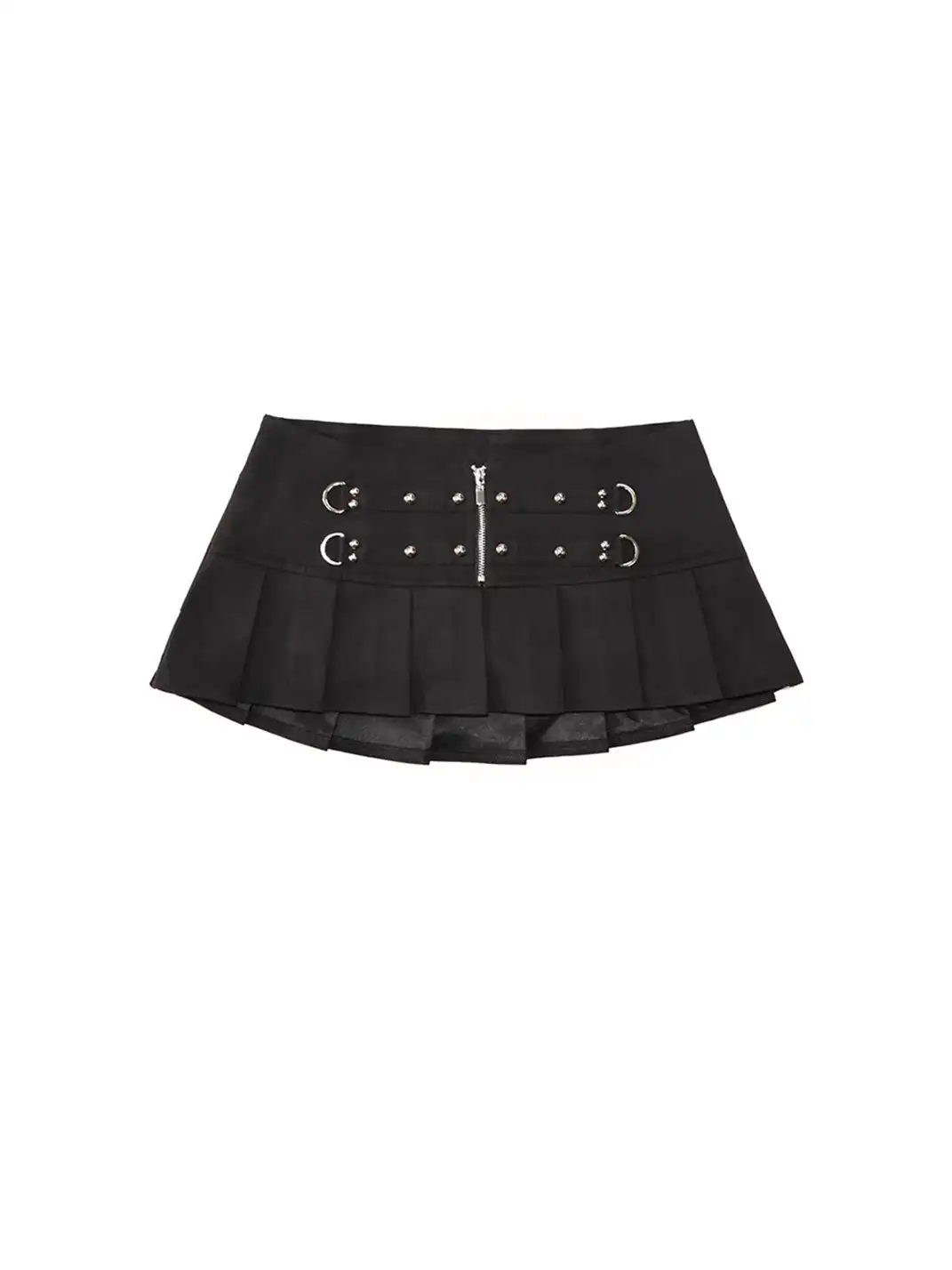 ONNASENSHI | Rivet-Decorated Zipper Pleated Skirt