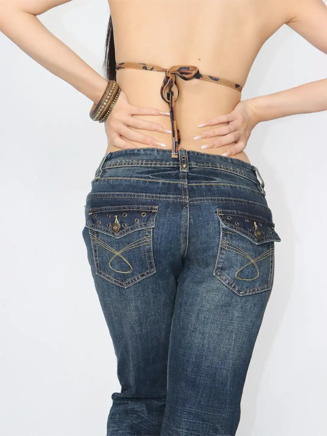 ONNASENSHI | Studded Vintage Distressed Flared Jeans