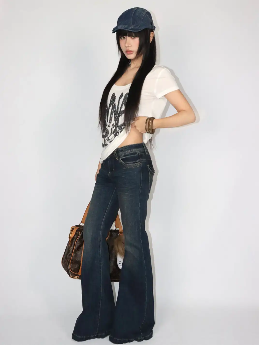 ONNASENSHI | Studded Vintage Distressed Flared Jeans