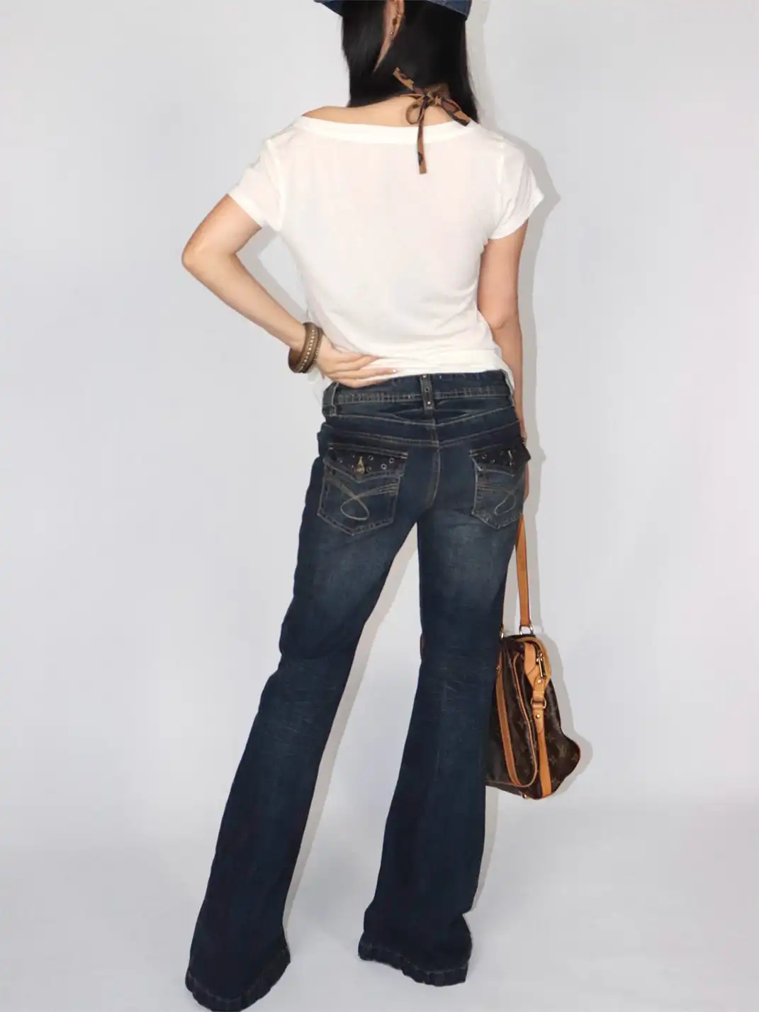 ONNASENSHI | Studded Vintage Distressed Flared Jeans