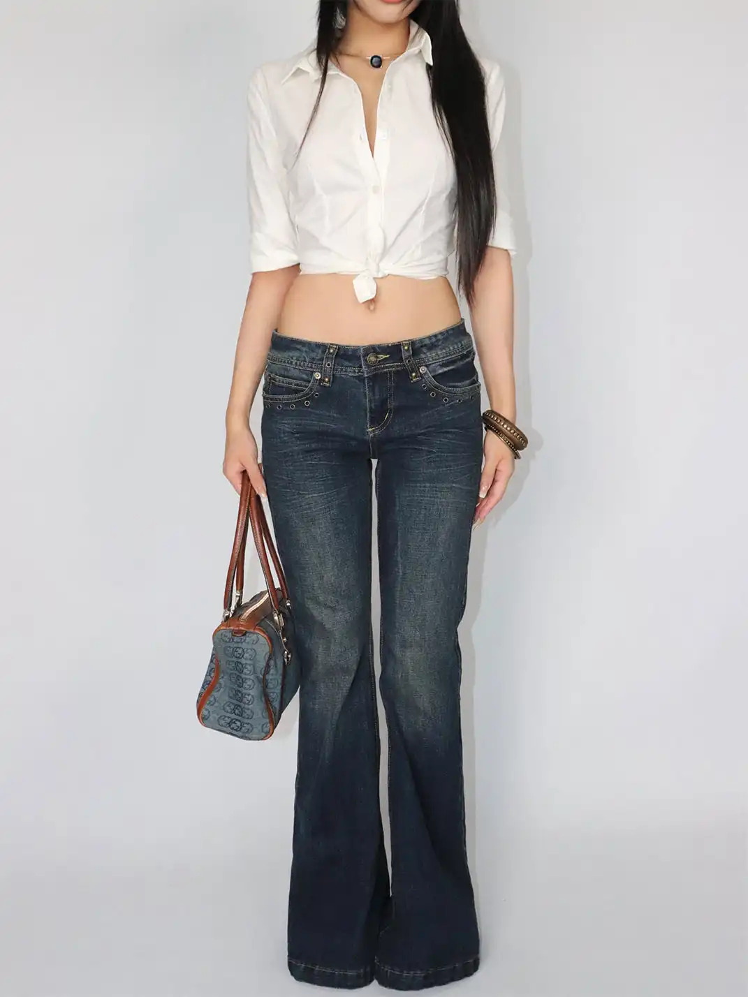 ONNASENSHI | Studded Vintage Distressed Flared Jeans